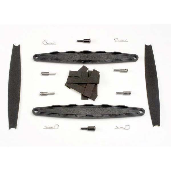 3923 Hold Downs, Battery (2)/ Adhesive Foam Battery Pads/ Shoulder Screws (2)/ Battery Hold-Down Posts (4)/ Clips (4)