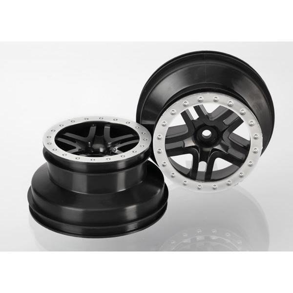 5886 Wheels, Sct Split-Spoke, Black, Satin Chrome Beadlock Style, Dual Profile (2.2' Outer, 3.0' Inner) (2Wd Front) (2)