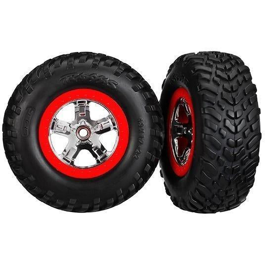 5888 Tires & Wheels, Assembled, Glued (Sct Chrome Wheels, Red Beadlock Style, Dual Profile (2.2' Outer, 3.0' Inner), Sct Off-Road Racing Tires, Foam Inserts) (2) (2Wd Front)