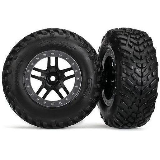5890 Tires & Wheels, Assembled, Glued (Sct Split-Spoke Black, Satin Chrome Beadlock Style Wheels, Dual Profile (2.2' Outer, 3.0' Inner), Sct Off-Road Racing Tires, Foam Inserts) (2) (2Wd Front)