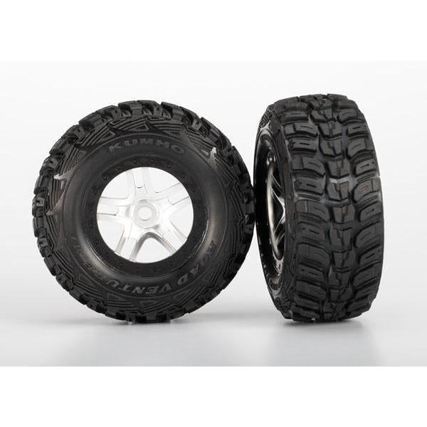 5976R Tires & Wheels, Assembled, Glued (S1 Ul-Soft Off-Road Racing Compound) (Sct Split-Spoke Satin Chrome, Black Beadlock Style Wheels, Dual Profile (2.2' Outer, 3.0' Inner), Kumho Tires, Foam Inserts) (2) (Front/Rear)