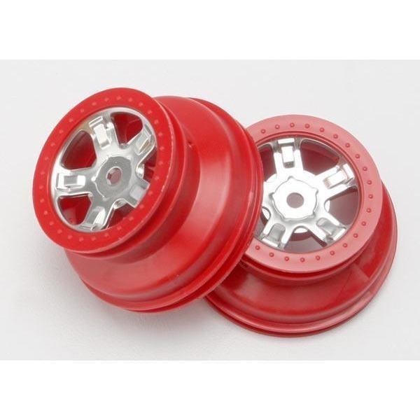 7072A Wheels SCT satin chrome red beadlock style dual profile ' inner ' chrome,-red-beadlock-style,-dual-profile-(1 - Swasey's Hardware & Hobbies