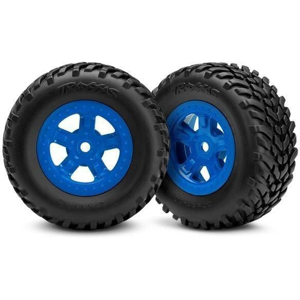 7674 Tires and wheels, assembled, glued (SCT blue wheels, SCT off-road racing tires) (1 each, right & left) - Swasey's Hardware & Hobbies
