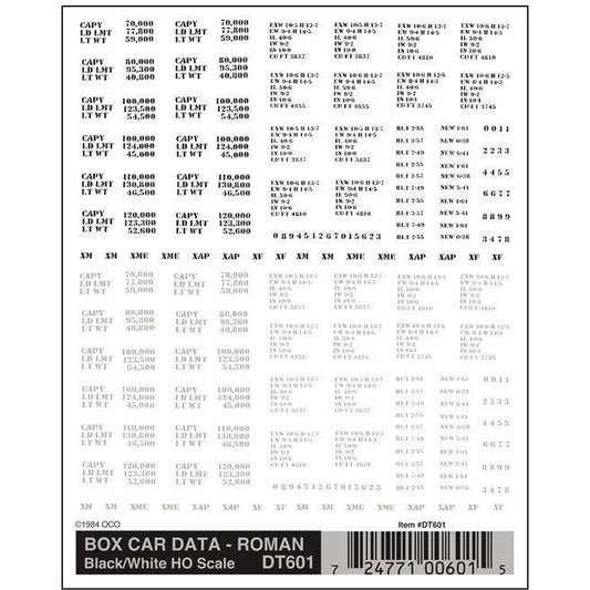 DT601 HO Boxcar Data Roman, Black/White
