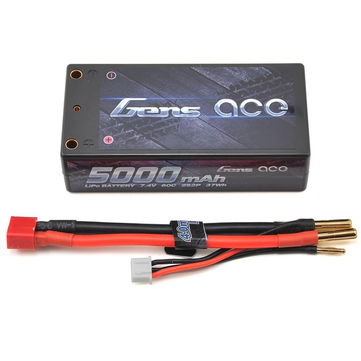 Gens Ace 2s Shorty LiPo Battery Pack 60C w/4mm Bullet (7.4V/5000mAh)