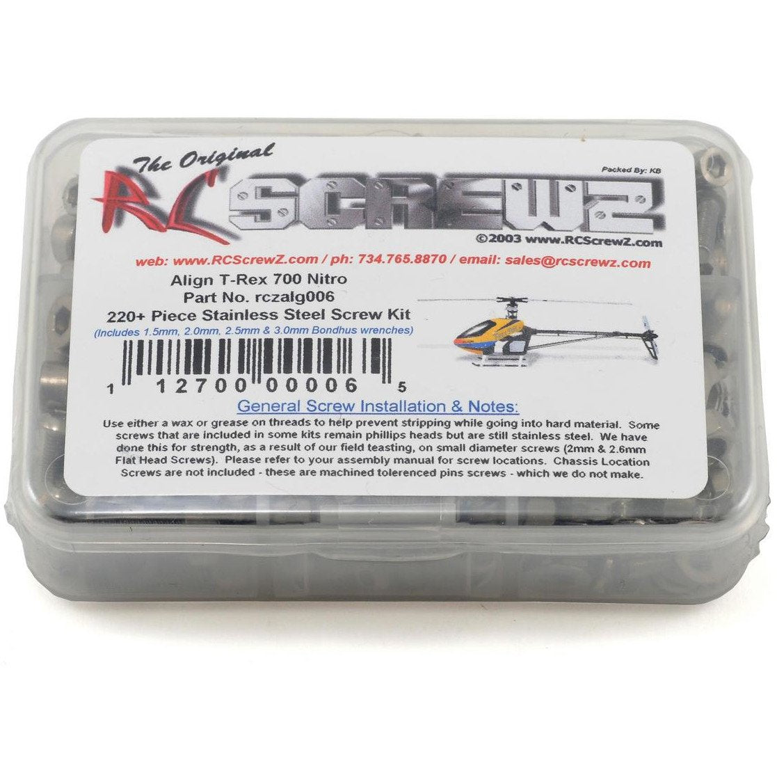 RC Screwz Align T-Rex 700 Nitro Stainless Steel Screw Kit