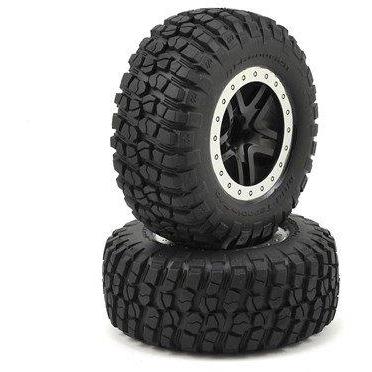Tra5885 Tires & Wheels, Assembled, Glued (Sct Split-Spoke, Black, Satin Chrome Beadlock Wheels, Bfgoodrich?? Mud-Terrainæ’?º T/A?? Km2 Tires, Foam Inserts) (2) (2Wd Front)