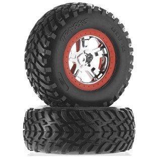 5887R Tires & Wheels, Assembled, Glued (S1 Compound) (Sct Chrome Wheels, Red Beadlock Style, Dual Profile (2.2' Outer, 3.0' Inner), Sct Off-Road Racing Tires, Foam Inserts) (2) (4Wd F/R, 2Wd Rear) (Tsm Rated)