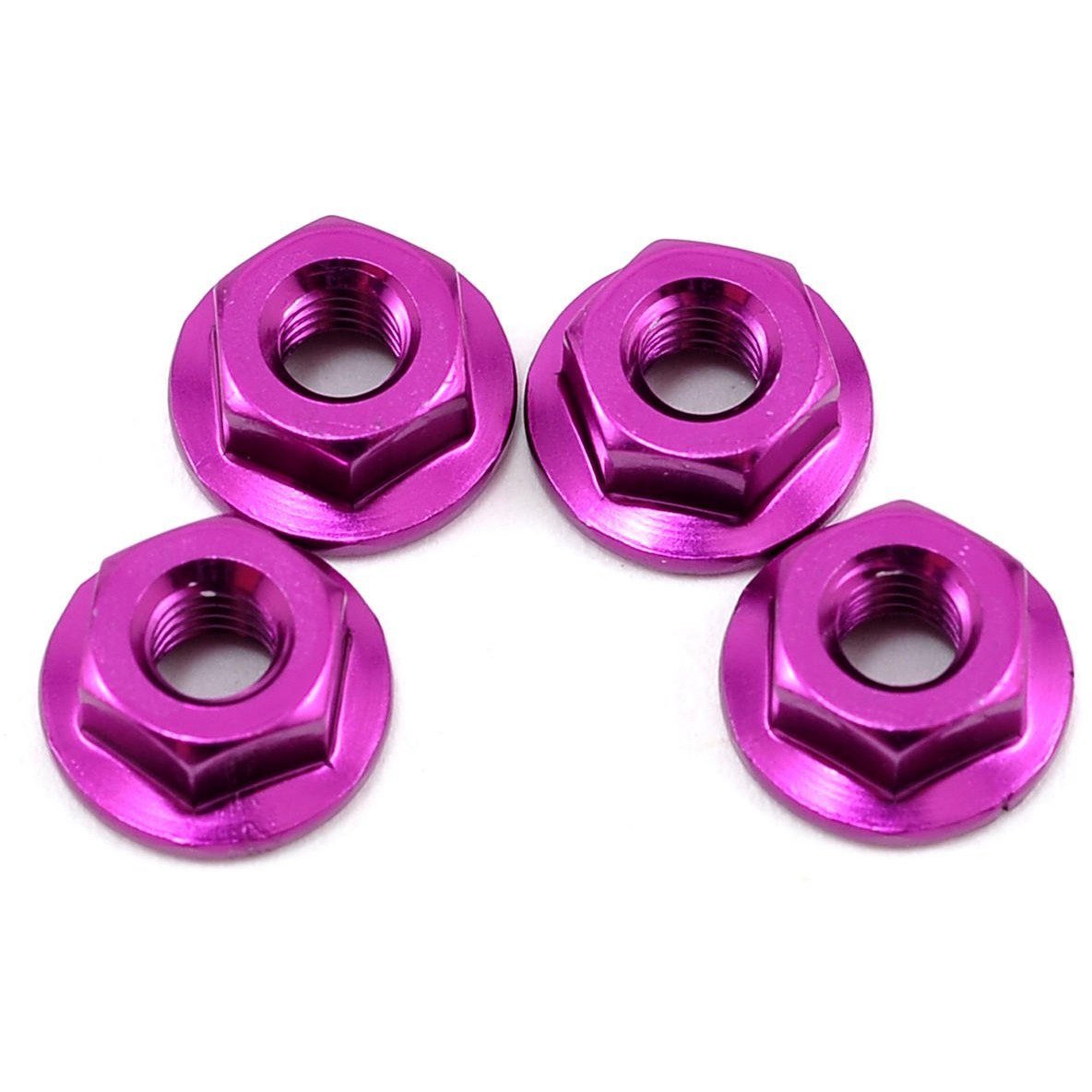 Yokomo 4mm Aluminum Serrated Flanged Nut (Purple) (4)