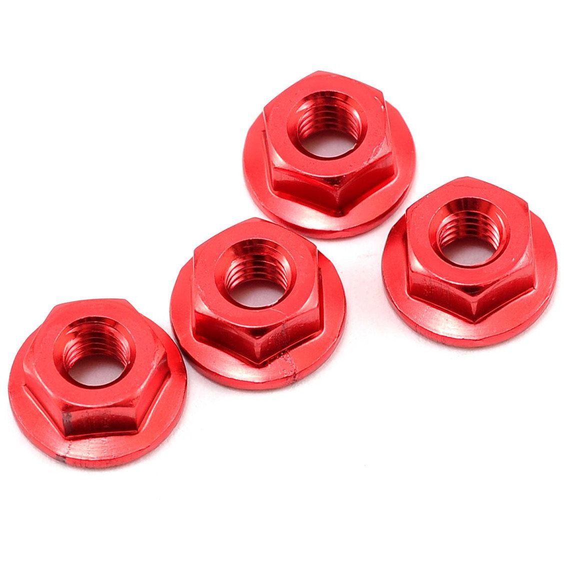 Yokomo 4mm Aluminum Serrated Flanged Nut (Red) (4)