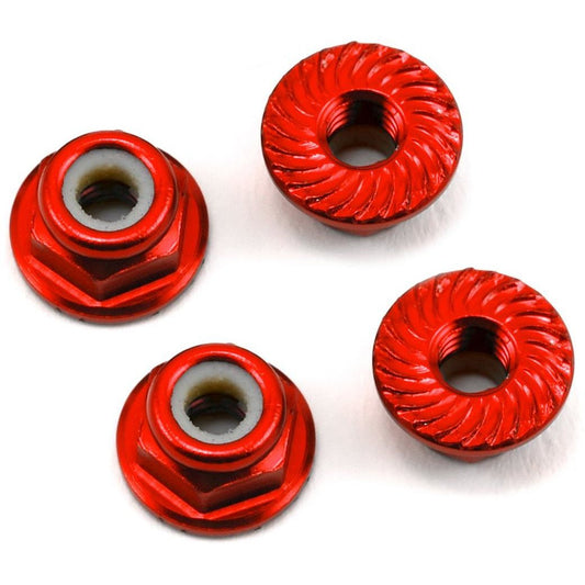 175RC Aluminum 4mm Serrated Locknuts (Red)