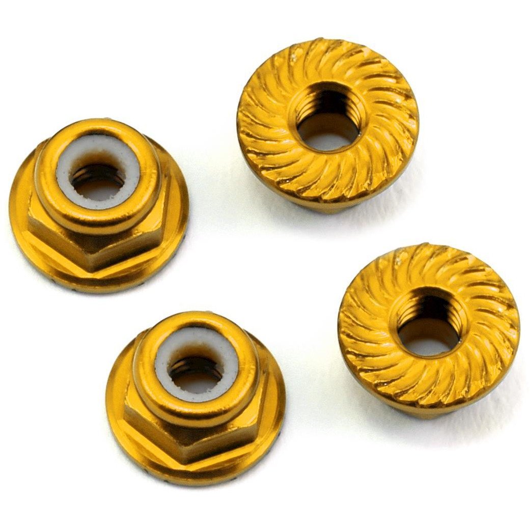 175RC Aluminum 4mm Serrated Locknuts (Gold)