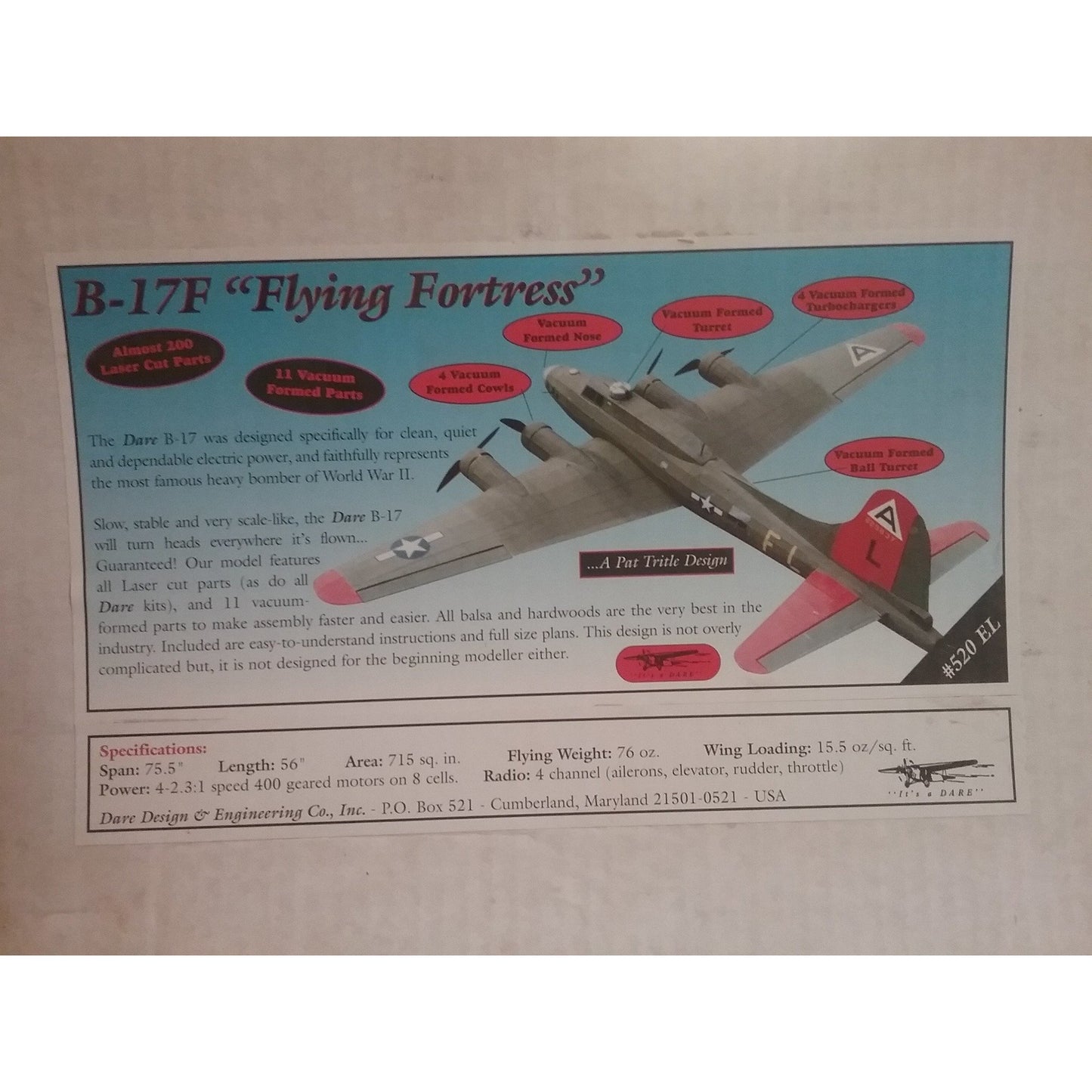 Dare Design  Kit No.520EL B-17F "Flying Fortress"  Flying Model