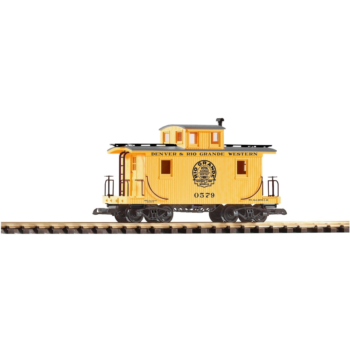 38833 D&RGW Wood Caboose 0579, Yellow - Swasey's Hardware & Hobbies