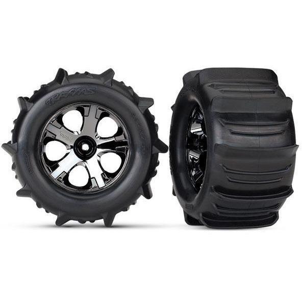 4175 Tires & Wheels, Assembled, Glued (2.8') (All-Star Black Chrome Wheels, Paddle Tires, Foam Inserts) (Nitro Rear/Electric Front) (2) (Tsm Rated)