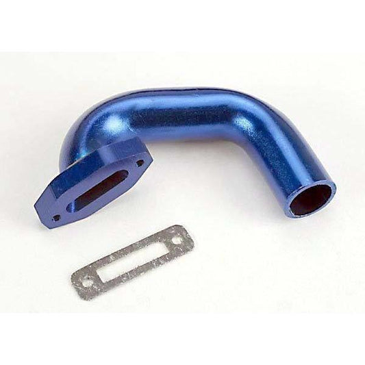 4487 Exhaust Header, Perfect-Fit For N. 4-Tec, N. Rustler/Sport (Blue-Anodized, Aluminum)/Header Gasket (For Side Exhaust Engines Only)