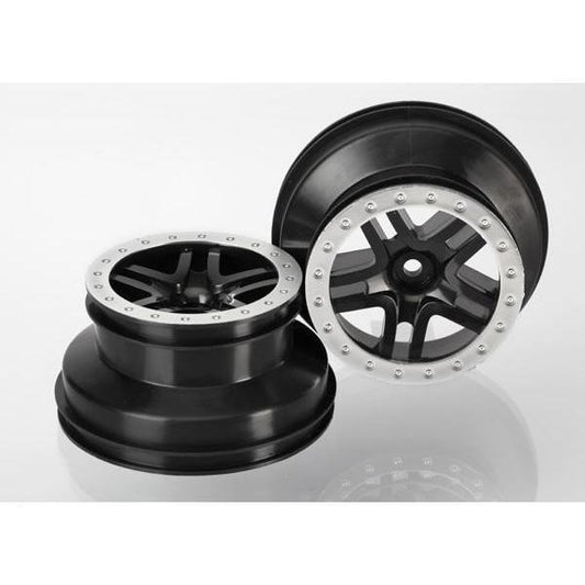 5886 Wheels, Sct Split-Spoke, Black, Satin Chrome Beadlock Style, Dual Profile (2.2' Outer, 3.0' Inner) (2Wd Front) (2)