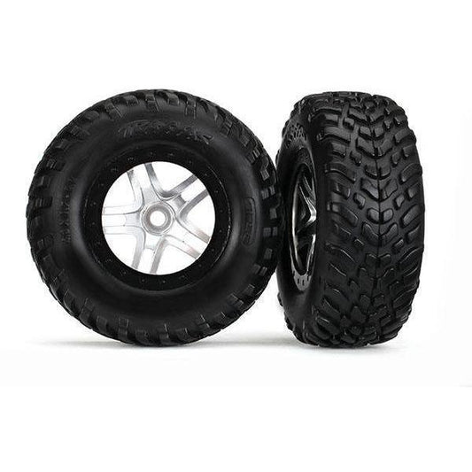 5975X Tires & Wheels, Assembled, Glued (S1 Compound) (Sct Split-Spoke Satin Chrome, Black Beadlock Style Wheels, Dual Profile (2.2' Outer, 3.0' Inner), Sct Off-Road Racing Tires, Foam Inserts) (2) (Front/Rear)