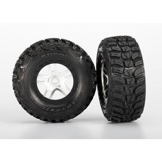 5976R Tires & Wheels, Assembled, Glued (S1 Ul-Soft Off-Road Racing Compound) (Sct Split-Spoke Satin Chrome, Black Beadlock Style Wheels, Dual Profile (2.2' Outer, 3.0' Inner), Kumho Tires, Foam Inserts) (2) (Front/Rear)