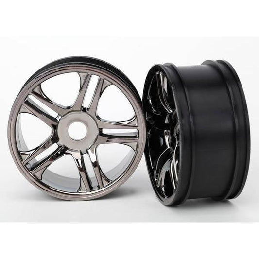 6476 Wheels, split-spoke (black chrome) (rear) (2) - Swasey's Hardware & Hobbies
