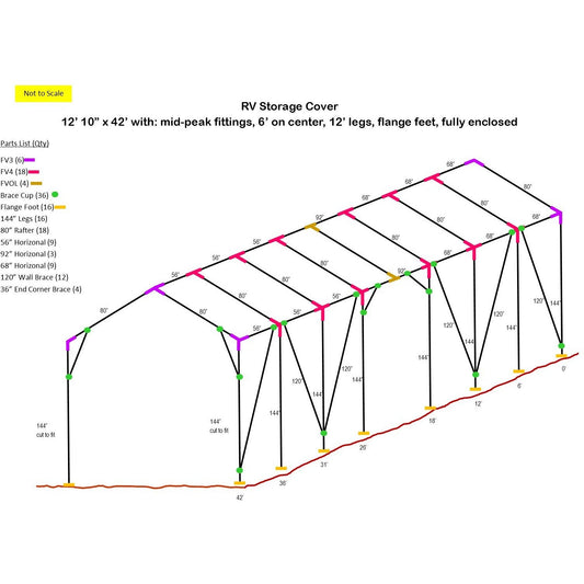 RV Storage Cover, 12' 10" x 42' with 12' Legs