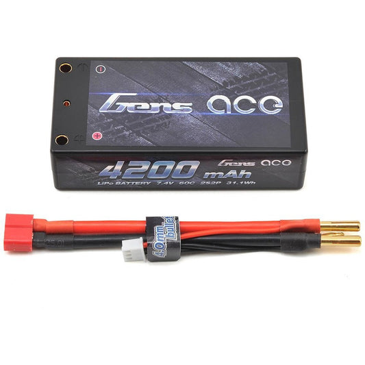 Gens Ace 2s Shorty LiPo Battery Pack 60C w/4mm Bullet (7.4V/4200mAh)