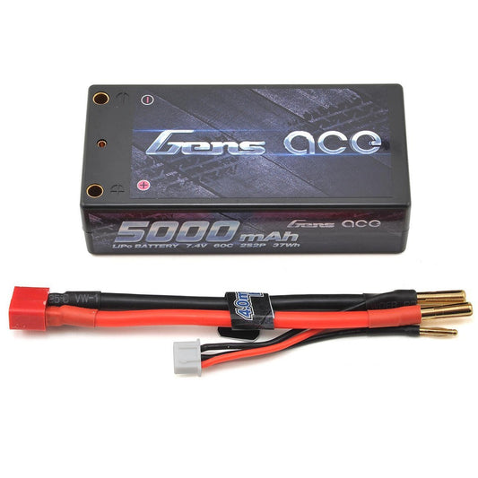 Gens Ace 2s Shorty LiPo Battery Pack 60C w/4mm Bullet (7.4V/5000mAh)