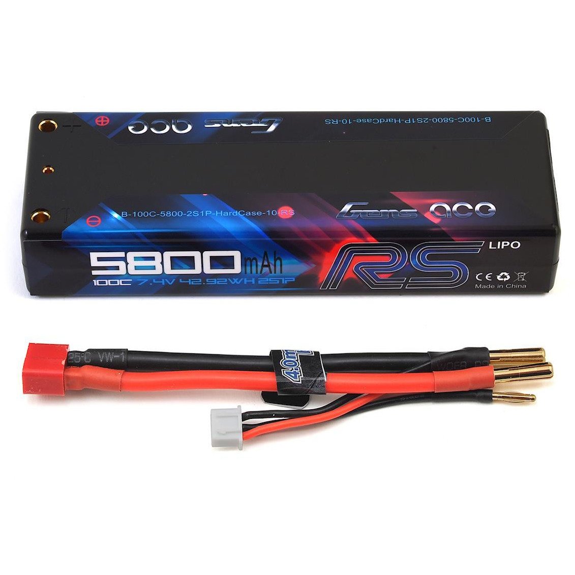 Gens Ace Race Spec 2S Stick 100C LiPo Battery Pack w/4mm Bullet (7.4V/5800mAh)
