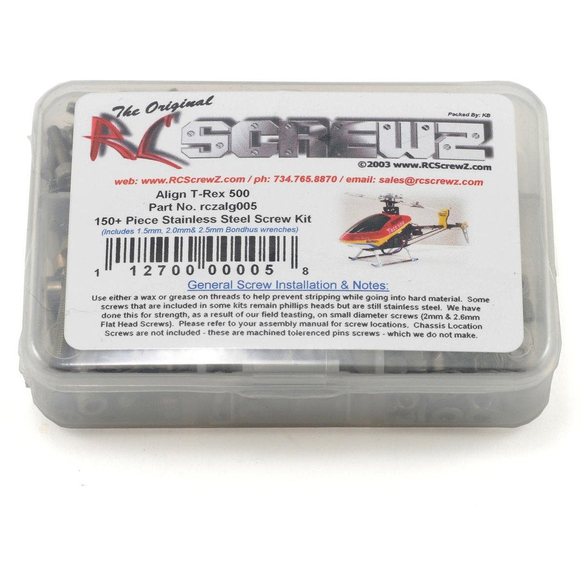 RC Screwz Align T-Rex 500 Electric Stainless Steel Screw Kit