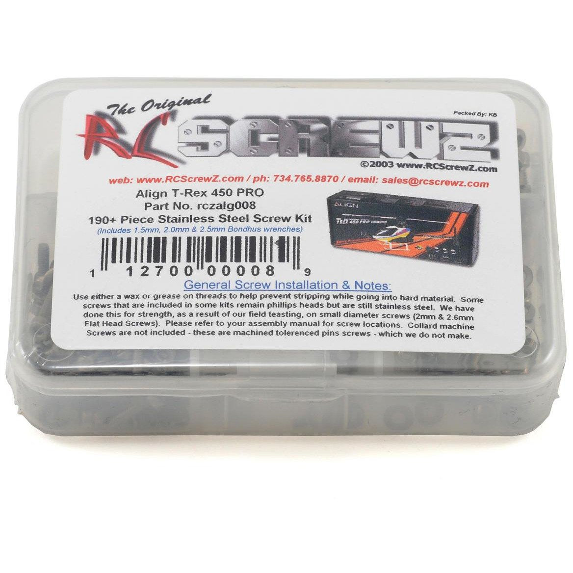 RC Screwz Align T-Rex 450 Pro Stainless Steel Screw Kit