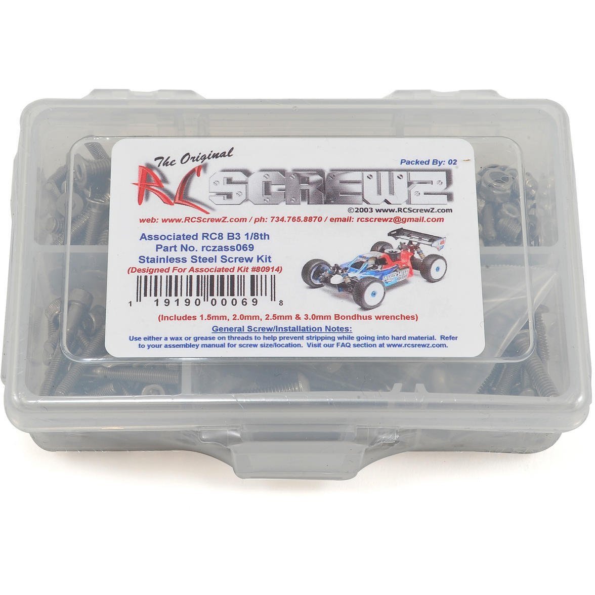 RC Screwz Associated RC8 B3 Team 1/8th Stainless Screw Kit