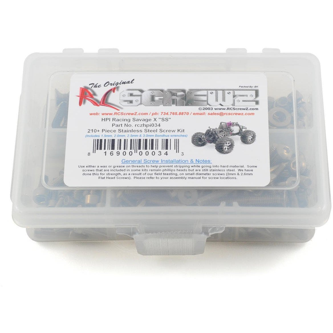 RC Screwz HPI Savage X SS Stainless Steel Screw Kit