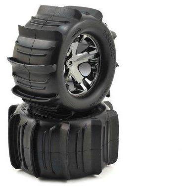 3689 Tires & Wheels, Assembled, Glued (2.8') (All-Star Black Chrome Wheels, Paddle Tires, Foam Inserts) (Electric Rear) (2) (Tsm Rated)