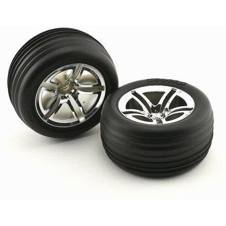 5574R Tires & Wheels, Assembled, Glued (2.8') (Twin-Spoke Wheels, Alias Ribbed Tires, Foam Inserts) (Nitro Front) (2)