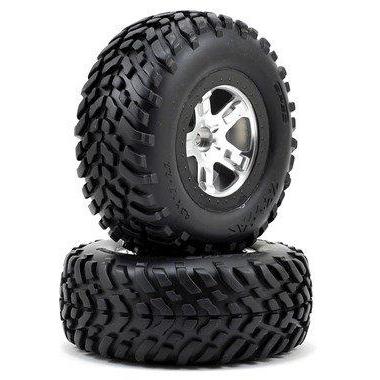 5875X Tires & Wheels, Assembled, Glued (Sct Satin Chrome, Black Beadlock Style Wheels, Sct Off-Road Racing Tires, Foam Inserts) (2) (2Wd Front)