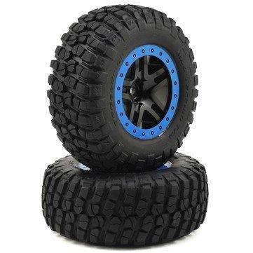 Tra5883A Tire & Wheel Assy, Glued (Sct Split-Spoke, Black, Blue Beadlock Wheels, Bfgoodrich?? Mud-Terrainæ’?º  T/A?? Km2 Tire, Inserts) (2) (4Wd F/R, 2Wd Rear)