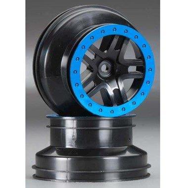 5884A Wheels, Sct Split-Spoke, Black, Blue Beadlock Style, Dual Profile (2.2' Outer, 3.0' Inner) (4Wd F/R, 2Wd Rear) (2)