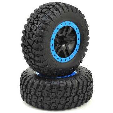 Tra5885A Tire & Wheel Assy, Glued (Sct Split-Spoke, Black, Blue Beadlock Wheels,  Bfgoodrich?? Mud-Terrainæ’?º  T/A?? Km2 Tires,  Inserts) (2) (2Wd Front)