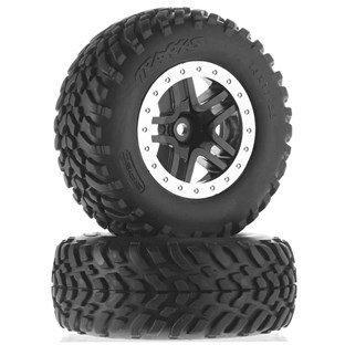 5889 Tires & Wheels, Assembled, Glued (Sct Split-Spoke Black, Satin Chrome Beadlock Style Wheel, Dual Profile (2.2' Outer, 3.0' Inner), Sct Off-Road Racing Tires, Foam Inserts) (2) (4Wd F/R, 2Wd Rear) (Tsm Rated)