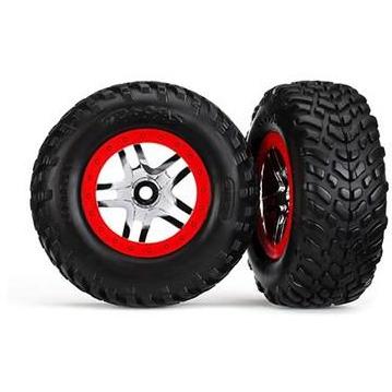 6891 Tires & Wheels, Assembled, Glued (Sct Split-Spoke Chrome, Red Beadlock Style Wheels, Dual Profile (2.2' Outer, 3.0' Inner), Sct Off-Road Racing Tires, Foam Inserts) (2) (4Wd F/R, 2Wd Rear) (Tsm Rated)