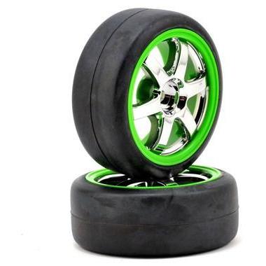 7375 Tires And Wheels Assembled Glued Volk Racing Te Chrome Green Wheels Gymkhana Slick Assembled,-Glued-(Volk-Racing-Te37