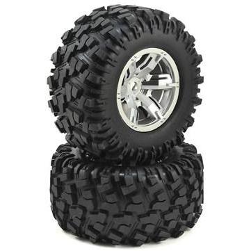 7772R Tires & Wheels, Assembled, Glued (X-Maxx Satin Chrome Wheels, Maxx At Tires, Foam Inserts) (Left & Right) (2)