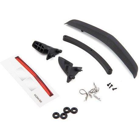 8392 Mirrors, side, black (left & right)/ mirror retainers (2)/ body clips (4)/ o-rings (4)/ spoiler, black/ spoiler retainer (1)/ 1.6x5 BCS (self-tapping) (3)