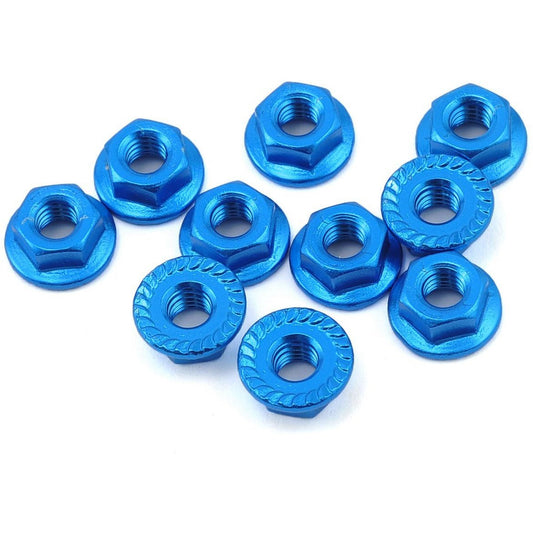 Yeah Racing 4mm Aluminum Serrated Lock Nut (10) (Blue)