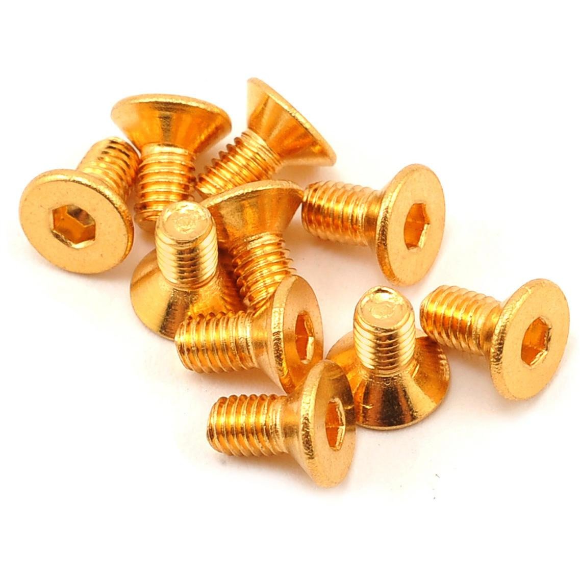 Yeah Racing 3x6mm 24K Gold Coated 12.9 Grade Steel Flat Head Hex Screw (10)