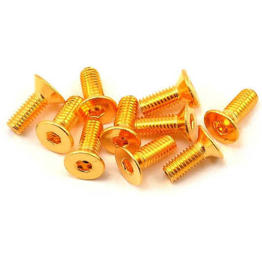 Yeah Racing 3x8mm 24K Gold Coated 12.9 Grade Steel Flat Head Hex Screw (10)