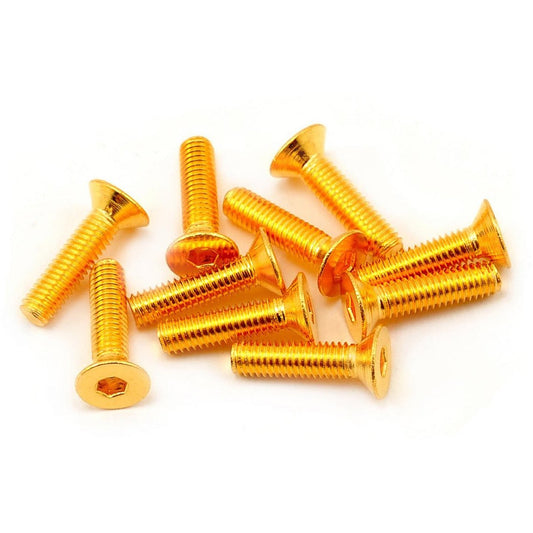 Yeah Racing 3x12mm 24K Gold Coated 12.9 Grade Steel Flat Head Hex Screw (10)
