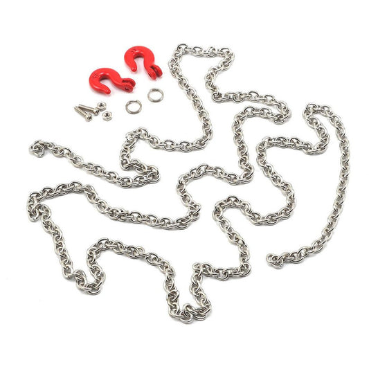 Yeah Racing 96cm 1/10 Crawler Scale Steel Chain Accessory w/Red Hooks (Silver)